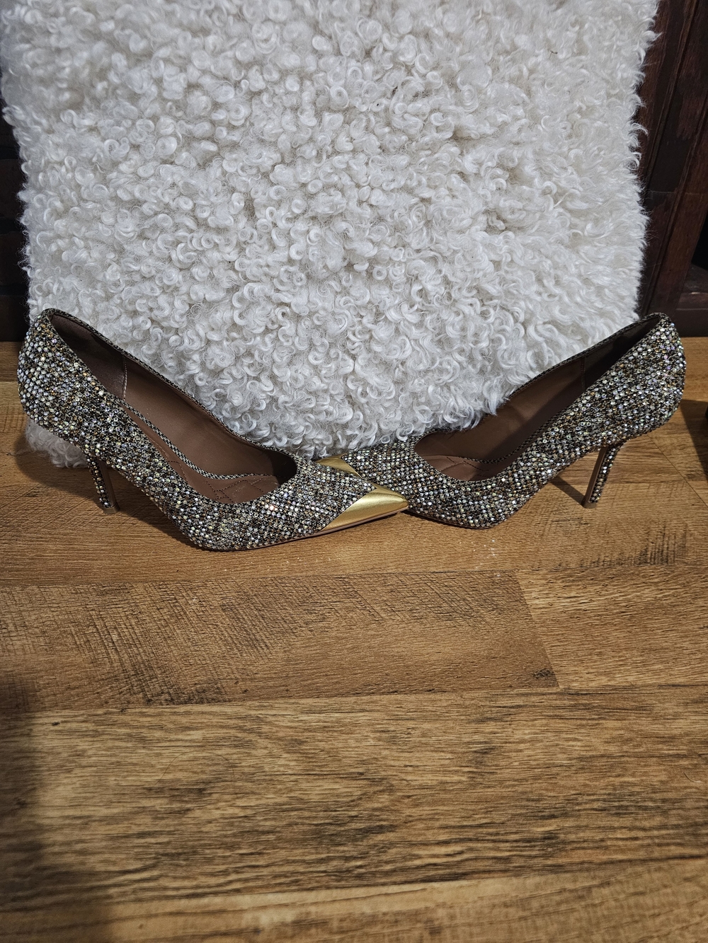 Kurt Geiger Gold and Silver Glitter Pointed Toe Pumps